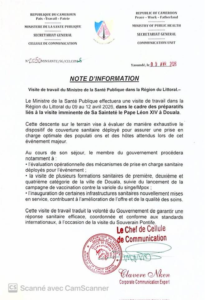 Visite du Pape Léon XIV: Manaouda Malachie effectue une visite d'évaluation du dispositif sanitaire à Douala